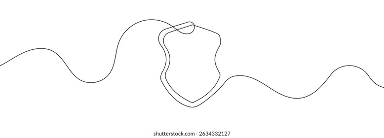 Escudo de arte em linha contínua. Proteger símbolo linear. Vetor isolado em fundo branco.