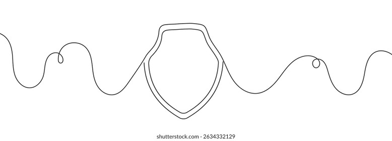 Escudo de arte em linha contínua. Proteger símbolo linear. Vetor isolado em fundo branco.