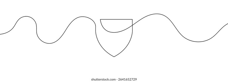 Shield continuous line art. guard drawing sign. protect linear symbol. vector isolated on white background . Vector Illustration . EPS 10 . 