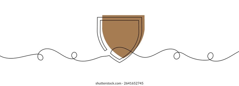 Shield continuous line art. guard drawing sign. protect linear symbol. vector isolated on white background . Vector Illustration . EPS 10 . 
