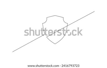 Shield continuous line art. Guard drawing sign. Protect linear symbol template