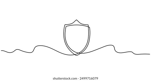 Escudo en estilo de dibujo de línea continua sobre fondo blanco. Dibujo de línea de un escudo. Ilustración vectorial. fondo abstracto. Línea de seguridad