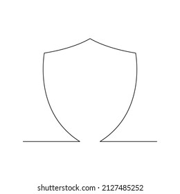 Shield continuous line sign. Security and protector symbol one line. Vector isolated on white background. 