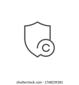 Escudo con símbolo del vector del signo de copyright aislado en fondo blanco