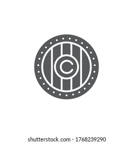 Shield with copyright sign vector icon symbol isolated on white background