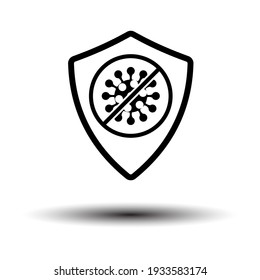 Escudo Del Icono Del Coronavirus. Negro sobre fondo blanco con sombra. Ilustración vectorial.
