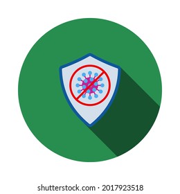 Shield From Coronavirus Icon. Flat Circle Stencil Design With Long Shadow. Vector Illustration.