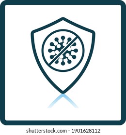 Shield From Coronavirus Icon. Square Shadow Reflection Design. Vector Illustration.