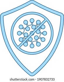 Shield From Coronavirus Icon. Thin Line With Blue Fill Design. Vector Illustration.