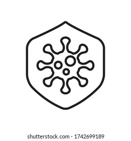 shield with coronavirus symbol icon over white background, line style, vector illustration