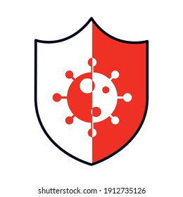 shield with coronavirus symbol icon over white background, colorful design, vector illustration