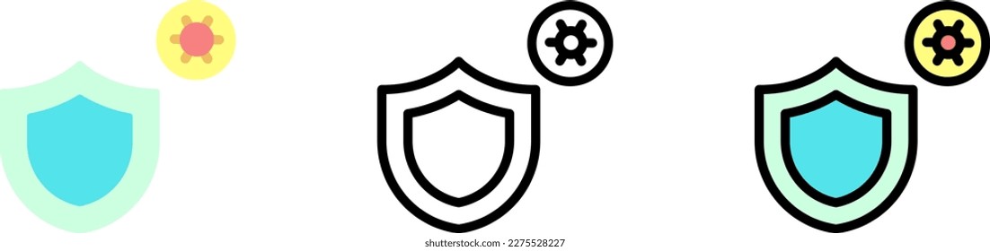Schild, Coronavirus-Vektorsymbol in verschiedenen Stilen. Linie, Farbe, abgefüllter Umriss
