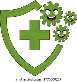 Shield with coronaviruses, vector illustration concept.