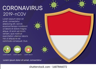 Blindaje y protección de Mónaco. Banner conceptual, afiche, pasos de asesoramiento a seguir durante el brote del Covid-19, coronavirus. No entrar en pánico detener el corona virus juntos
