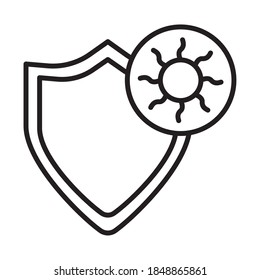 shield with covid 19 particle line style icon vector illustration design