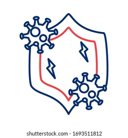 shield with covid 19 particles line style vector illustration design