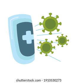 shield with covid19 virus particles vector illustration design