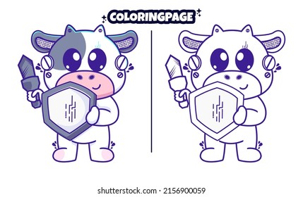 shield cow robot with coloring pages suitable for Kids