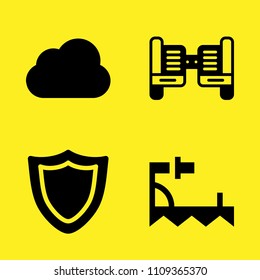 shield, crampons, hoverboard and cloud computing vector icon set. Sample icons set for web and graphic design