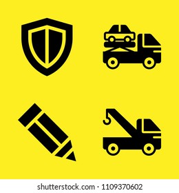 shield, crane, crane and pencil vector icon set. Sample icons set for web and graphic design