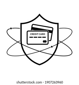 Escuche con el icono de la tarjeta de crédito. Icono de escudo lineal. Ilustración vectorial. Símbolo de protección de tarjeta de crédito en fondo blanco