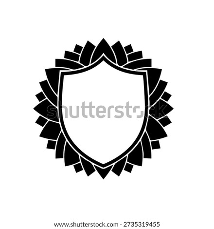 Shield Crest With Lotus Petal Frame Vector Template Blank Heraldic Logo Illustration for Organic Healthcare Branding and Security