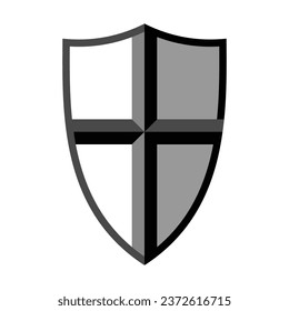 shield with cross, black and white, vector illustration 