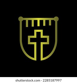 Shield cross church line simple logo