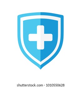 shield with cross icon. blue pictogram. Modern flat design vector illustration, new concept for web banners, web site, infographics. Vector icon graphic art isolated on gradient background