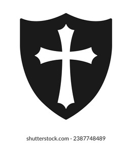 Shield and cross icon. Coat of arms symbol. heraldry sign. Vector illustration image.