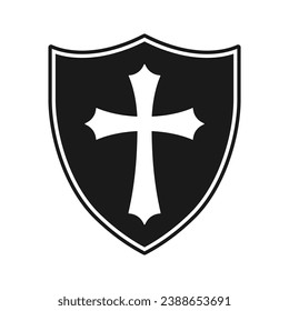 Shield and cross icon. Coat of arms symbol. heraldry logo sign. Vector illustration image.