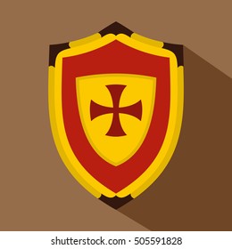 Shield with cross icon. Flat illustration of shield with cross vector icon for web