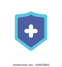 shield with cross icon over white background, flat style and colorful design, vector illustration