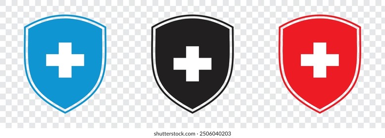 Shield with cross icon set