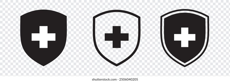 Shield with cross icon set