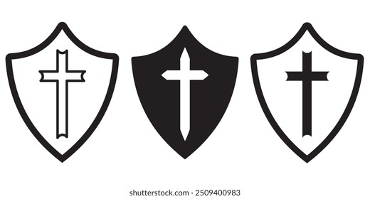 shield with cross icon set on a white background