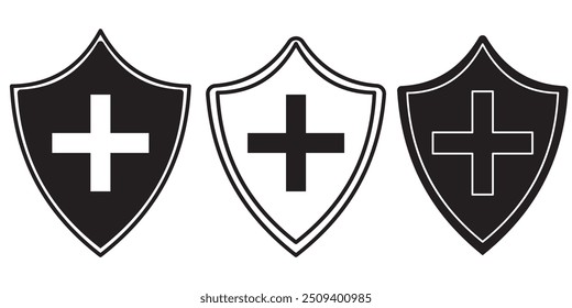 shield with cross icon set on a white background