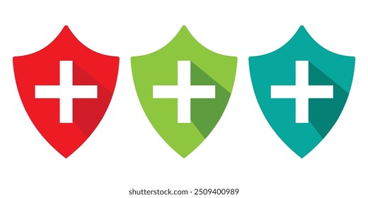shield with cross icon set on a white background