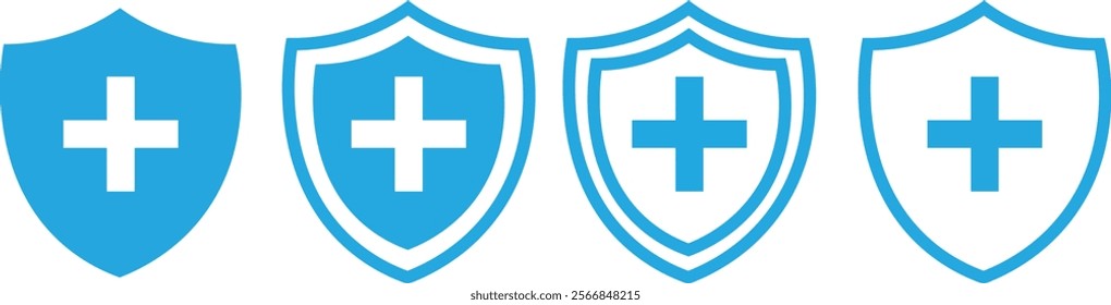 Shield with cross icon set. safety health shield vector illustration.