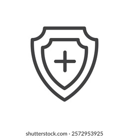 shield with cross icon Simple outline vector logo