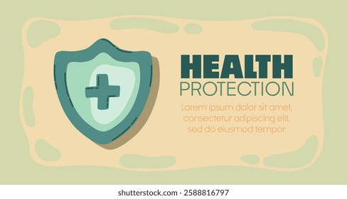 Shield with a cross icon symbol with Health Protection text. Protection of health from diseases. Healthcare security insurance medical concept