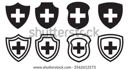 Shield cross icons. Protection, security shield symbols design eps 10 