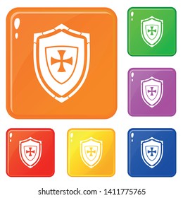 Shield with cross icons set collection vector 6 color isolated on white background