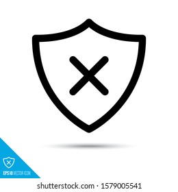 Shield with cross line icon. Failure of protection vector symbol. User interface pictogram for web and apps.