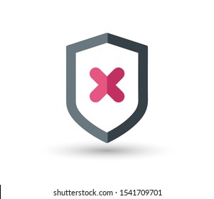 Shield with cross mark icon in flat style isolated on white background. For your design, logo. Vector illustration.