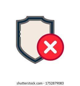 Shield with cross mark, reject filled outline icons. Vector illustration. Editable stroke. Isolated icon suitable for web, infographics, interface and apps.