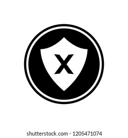Shield and cross round glyph icon, user interface icon