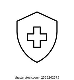 Shield with cross sign on transparent background