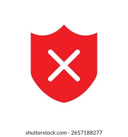 Shield with cross and Unprotected icon vector illustration on transparent background.