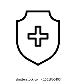 Shield with cross vector illustration, Hygiene line design icon 